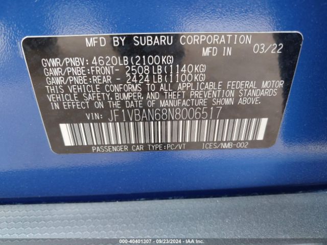 Photo 8 VIN: JF1VBAN68N8006517 - SUBARU WRX 