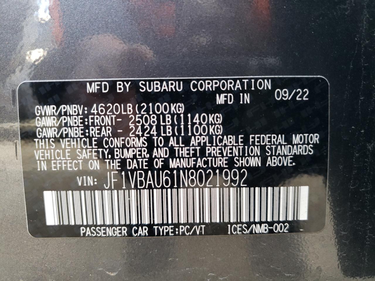 Photo 11 VIN: JF1VBAU61N8021992 - SUBARU NULL 