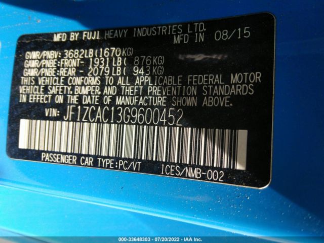 Photo 8 VIN: JF1ZCAC13G9600452 - SUBARU BRZ 