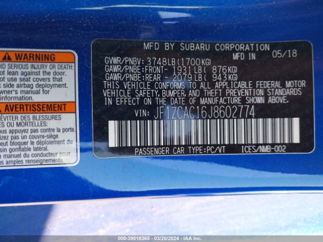 Photo 8 VIN: JF1ZCAC16J8602774 - SUBARU BRZ 