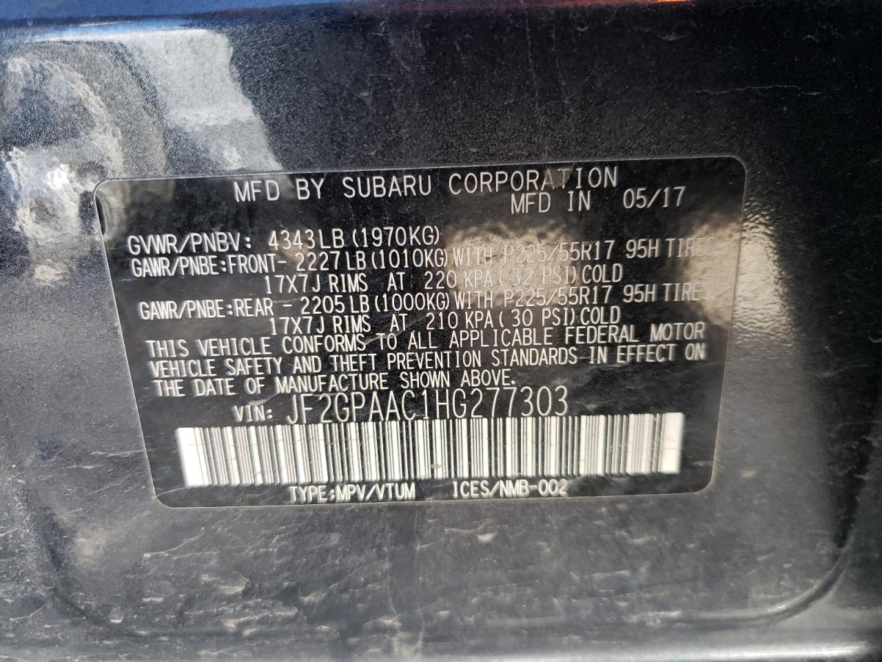 Photo 12 VIN: JF2GPAAC1HG277303 - SUBARU CROSSTREK 