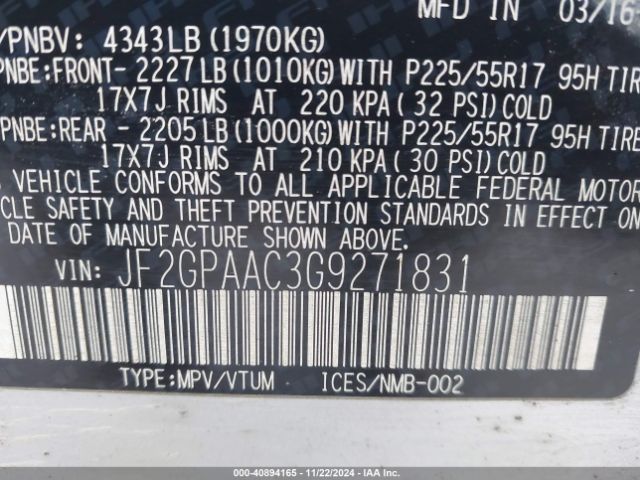 Photo 8 VIN: JF2GPAAC3G9271831 - SUBARU CROSSTREK 