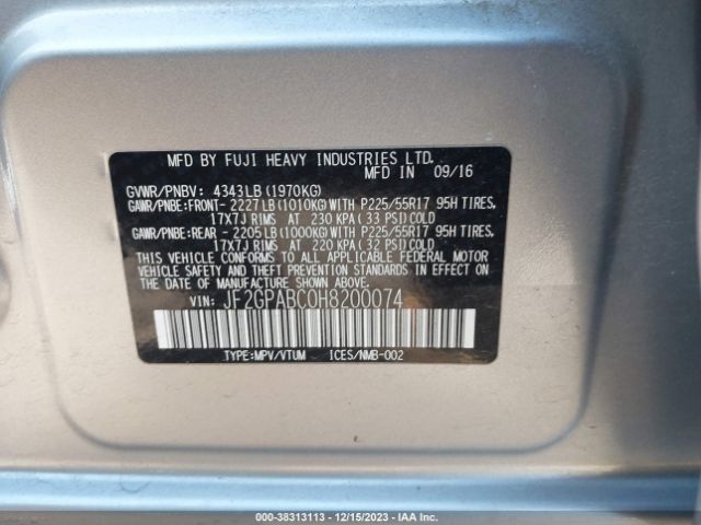 Photo 8 VIN: JF2GPABC0H8200074 - SUBARU CROSSTREK 