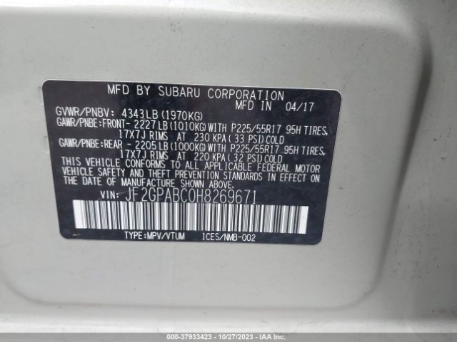 Photo 8 VIN: JF2GPABC0H8269671 - SUBARU CROSSTREK 