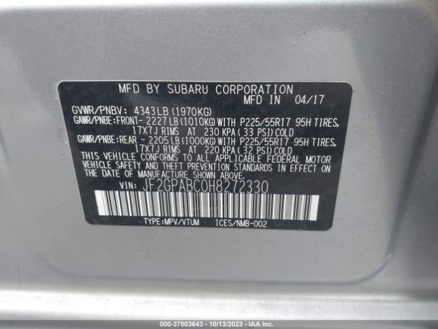 Photo 8 VIN: JF2GPABC0H8272330 - SUBARU CROSSTREK 