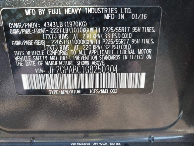 Photo 8 VIN: JF2GPABC1G8250304 - SUBARU CROSSTREK 