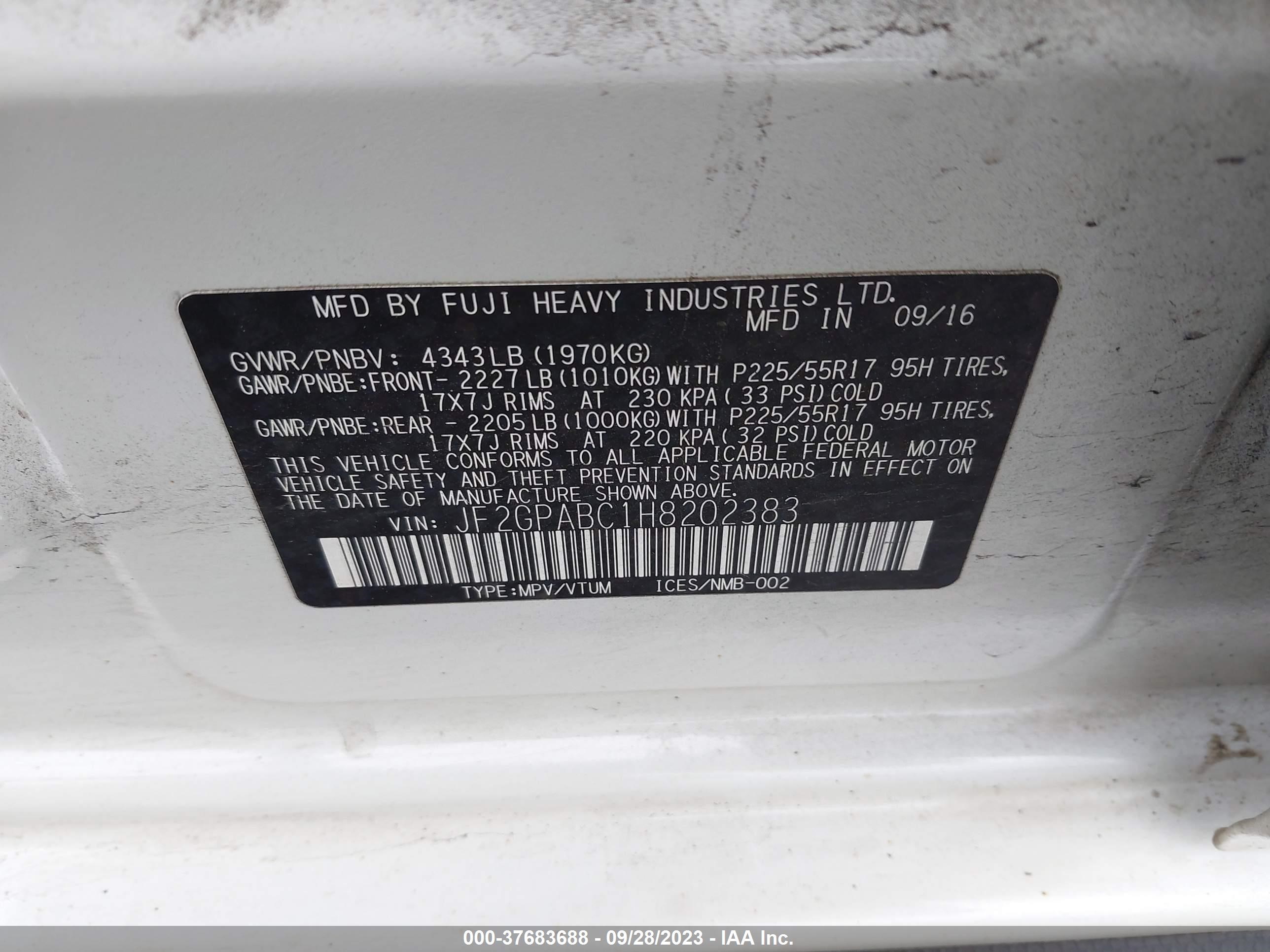 Photo 8 VIN: JF2GPABC1H8202383 - SUBARU CROSSTREK 