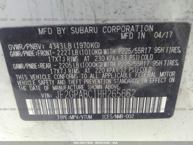 Photo 8 VIN: JF2GPABC1HH265662 - SUBARU CROSSTREK 