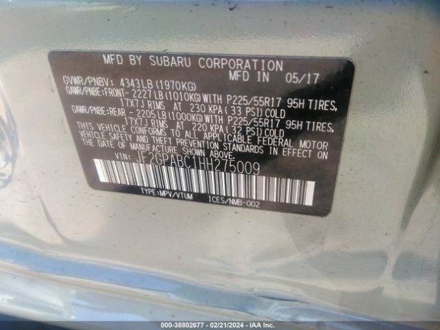 Photo 8 VIN: JF2GPABC1HH275009 - SUBARU CROSSTREK 