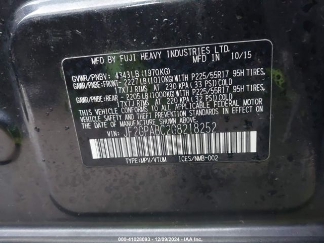 Photo 8 VIN: JF2GPABC2G8218252 - SUBARU CROSSTREK 