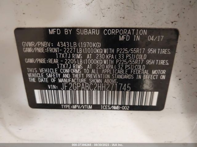 Photo 8 VIN: JF2GPABC2HH271745 - SUBARU CROSSTREK 