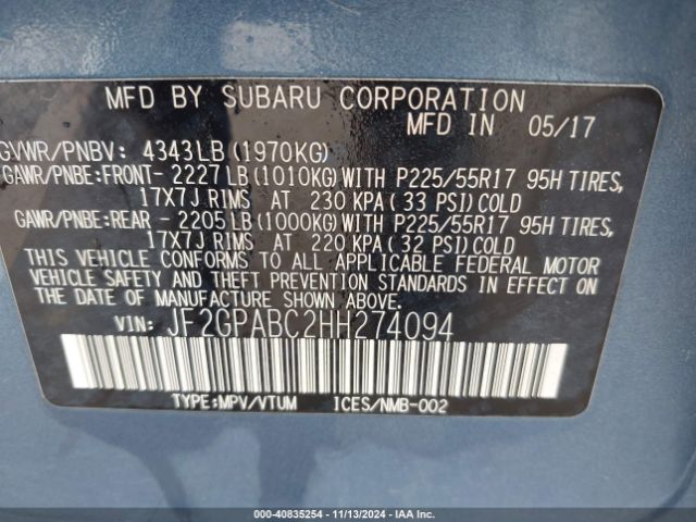 Photo 8 VIN: JF2GPABC2HH274094 - SUBARU CROSSTREK 