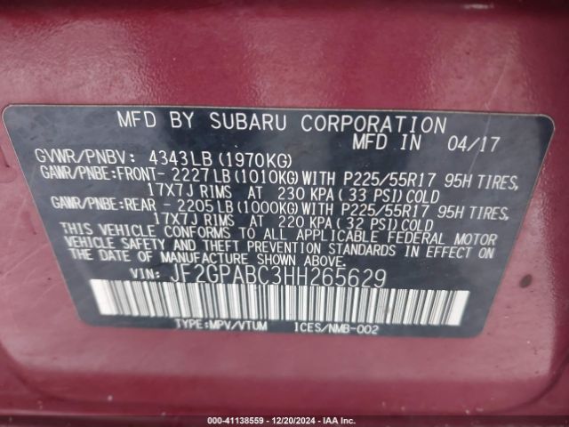 Photo 8 VIN: JF2GPABC3HH265629 - SUBARU CROSSTREK 
