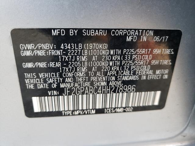 Photo 9 VIN: JF2GPABC4HH278986 - SUBARU CROSSTREK 