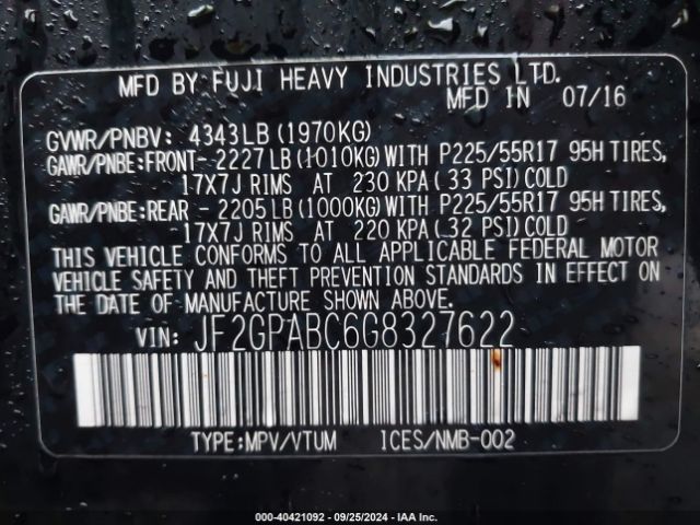 Photo 8 VIN: JF2GPABC6G8327622 - SUBARU CROSSTREK 