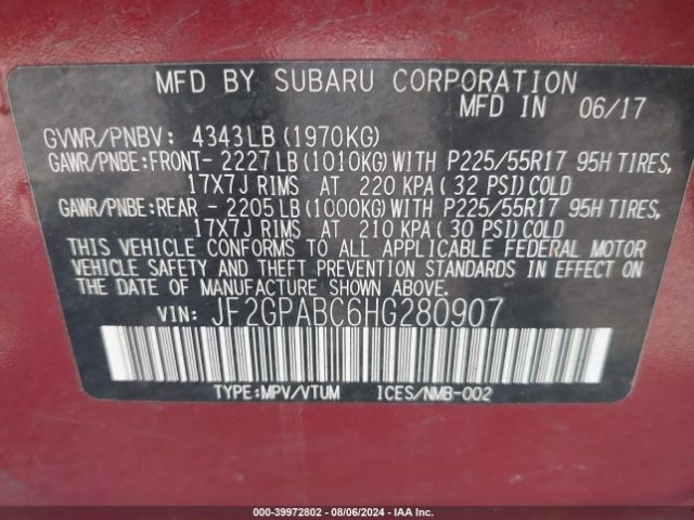 Photo 8 VIN: JF2GPABC6HG280907 - SUBARU CROSSTREK 