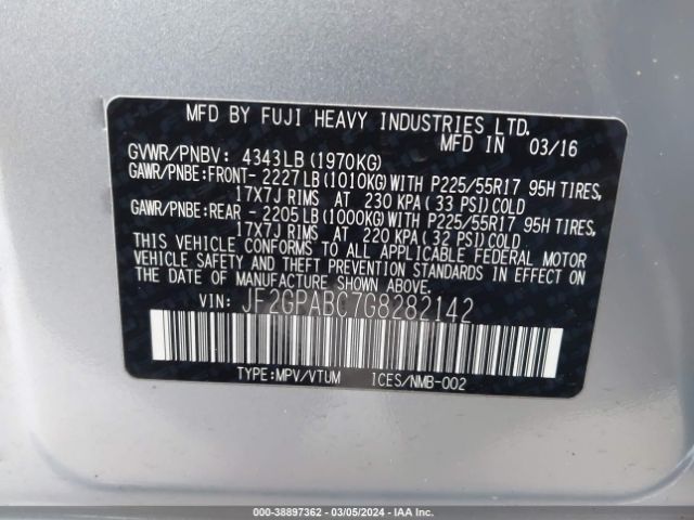 Photo 8 VIN: JF2GPABC7G8282142 - SUBARU CROSSTREK 