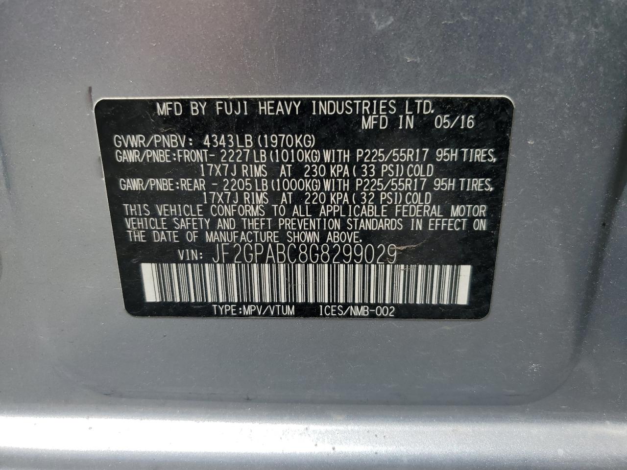 Photo 12 VIN: JF2GPABC8G8299029 - SUBARU CROSSTREK 