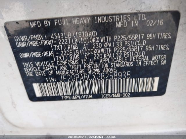 Photo 8 VIN: JF2GPABCXG8258935 - SUBARU CROSSTREK 