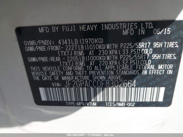 Photo 8 VIN: JF2GPACC0F8302664 - SUBARU XV CROSSTREK 