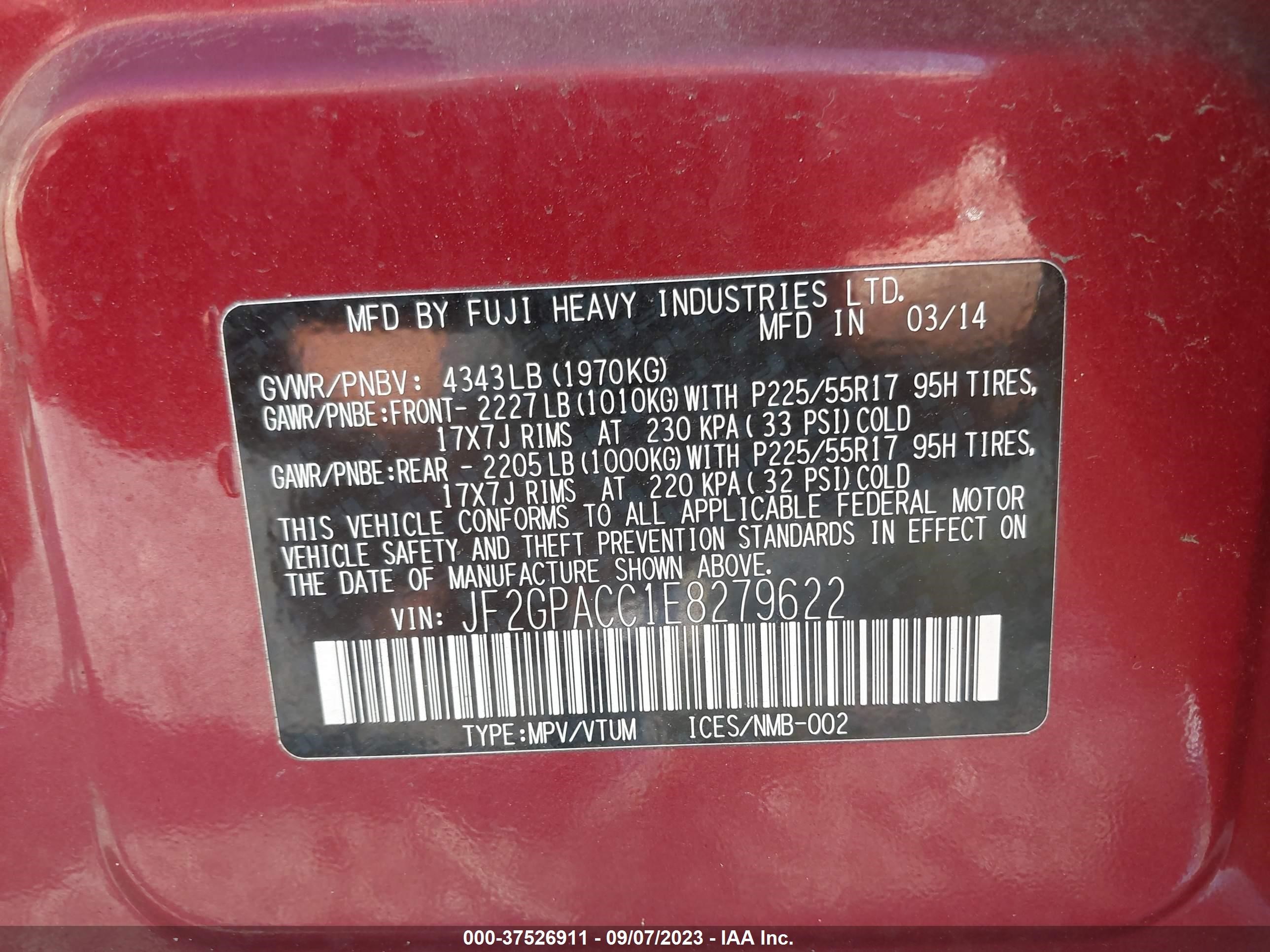 Photo 8 VIN: JF2GPACC1E8279622 - SUBARU CROSSTREK 