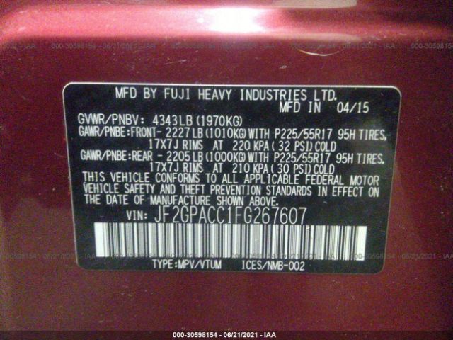 Photo 8 VIN: JF2GPACC1FG267607 - SUBARU XV CROSSTREK 