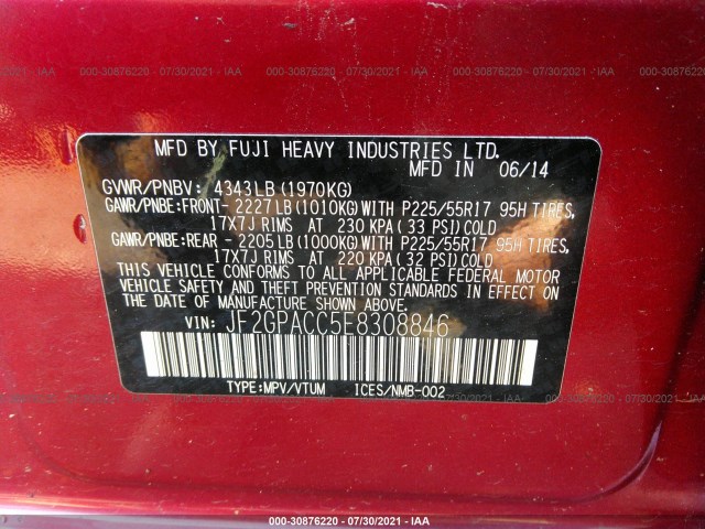 Photo 8 VIN: JF2GPACC5E8308846 - SUBARU CROSSTREK 