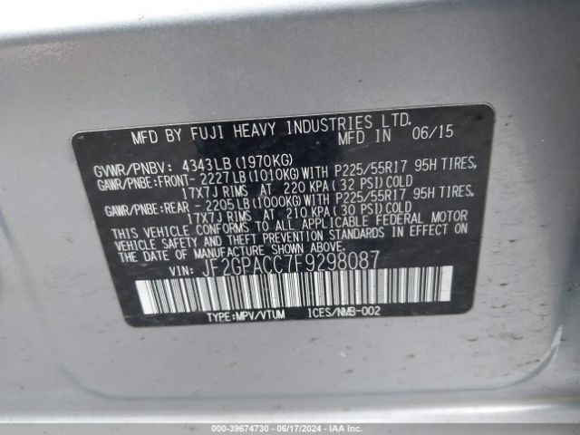 Photo 8 VIN: JF2GPACC7F9298087 - SUBARU XV CROSSTREK 