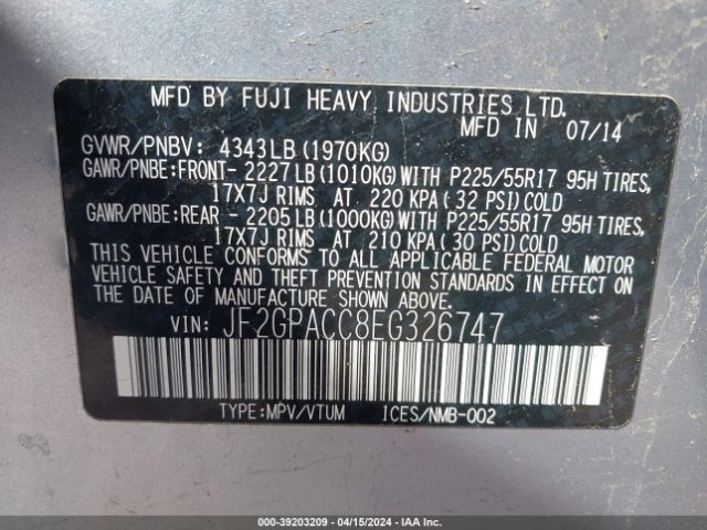 Photo 8 VIN: JF2GPACC8EG326747 - SUBARU XV CROSSTREK 