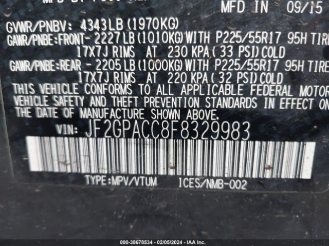 Photo 8 VIN: JF2GPACC8F8329983 - SUBARU XV CROSSTREK 