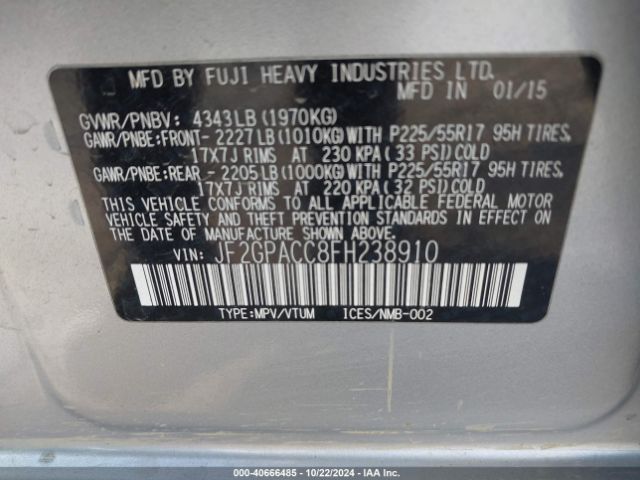 Photo 8 VIN: JF2GPACC8FH238910 - SUBARU XV CROSSTREK 