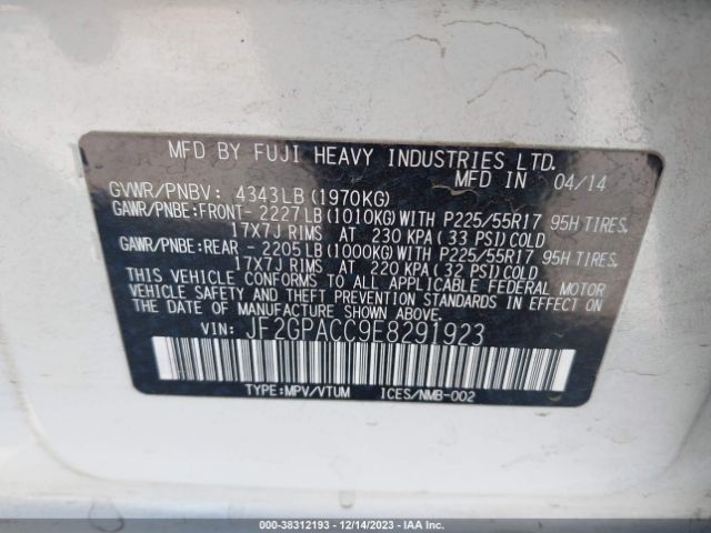 Photo 8 VIN: JF2GPACC9E8291923 - SUBARU XV CROSSTREK 