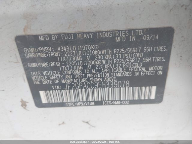 Photo 8 VIN: JF2GPACC9EH339078 - SUBARU XV CROSSTREK 