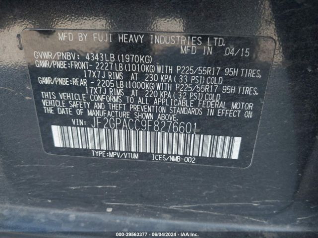 Photo 8 VIN: JF2GPACC9F8276601 - SUBARU XV CROSSTREK 