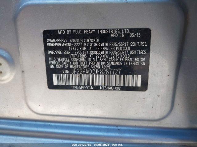 Photo 8 VIN: JF2GPACC9F8287727 - SUBARU XV CROSSTREK 