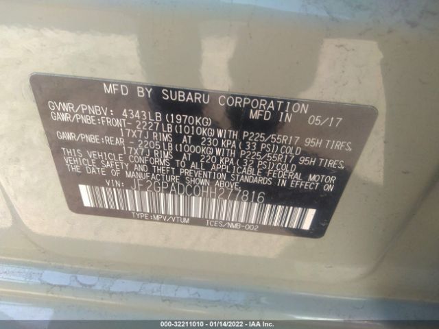 Photo 8 VIN: JF2GPADC0HH277816 - SUBARU CROSSTREK 