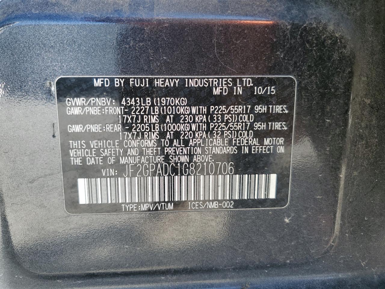 Photo 12 VIN: JF2GPADC1G8210706 - SUBARU CROSSTREK 