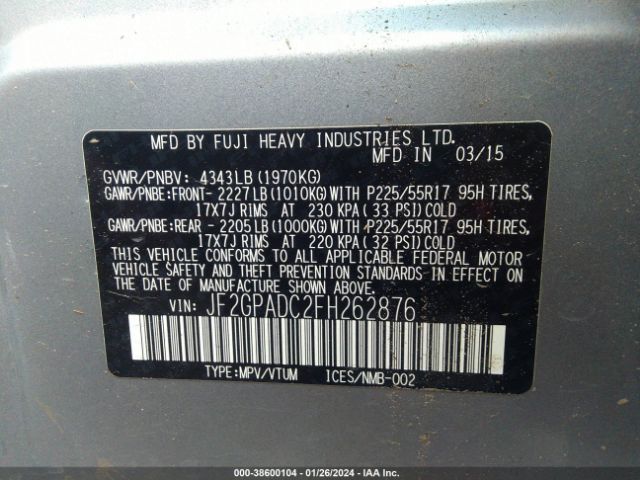 Photo 8 VIN: JF2GPADC2FH262876 - SUBARU XV CROSSTREK 