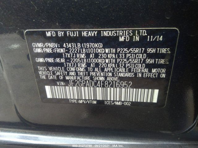 Photo 8 VIN: JF2GPADC4F8216952 - SUBARU XV CROSSTREK 