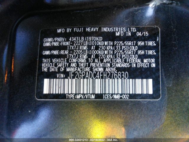 Photo 8 VIN: JF2GPADC4FH276830 - SUBARU XV CROSSTREK 