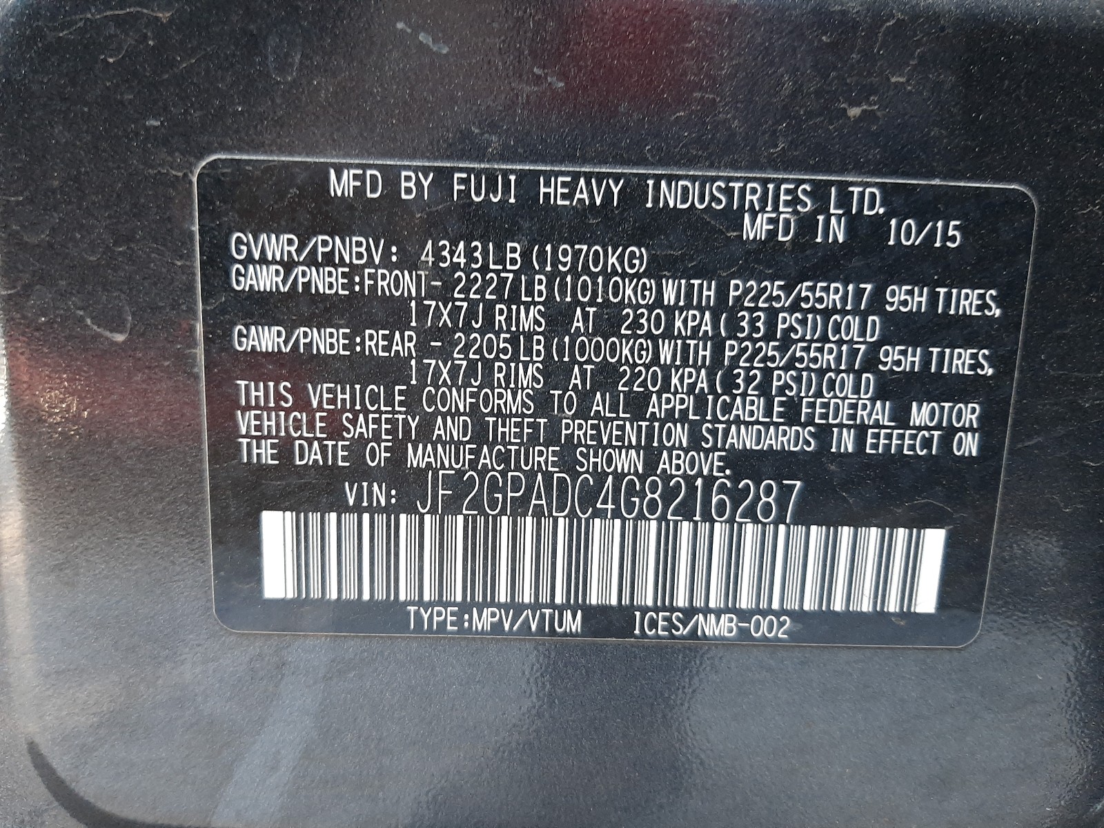 Photo 9 VIN: JF2GPADC4G8216287 - SUBARU CROSSTREK 