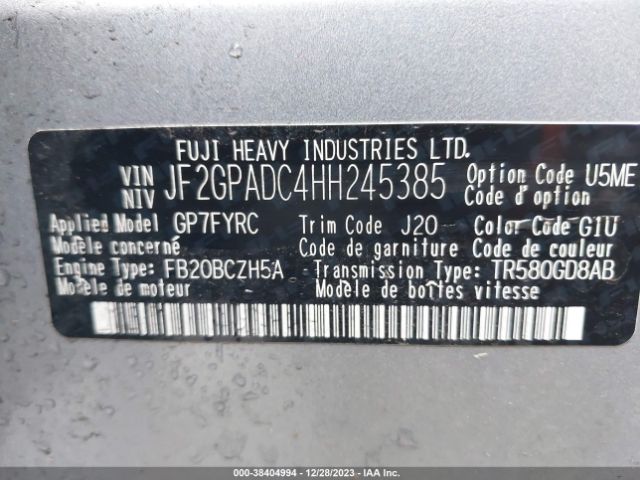 Photo 8 VIN: JF2GPADC4HH245385 - SUBARU CROSSTREK 