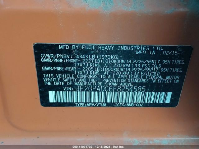 Photo 8 VIN: JF2GPADC6F8254585 - SUBARU XV CROSSTREK 