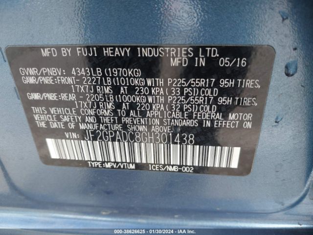 Photo 8 VIN: JF2GPADC8GH301438 - SUBARU CROSSTREK 