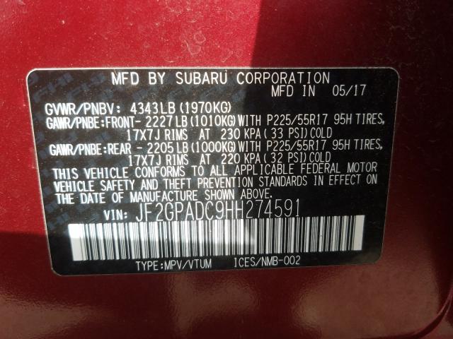 Photo 9 VIN: JF2GPADC9HH274591 - SUBARU CROSSTREK 