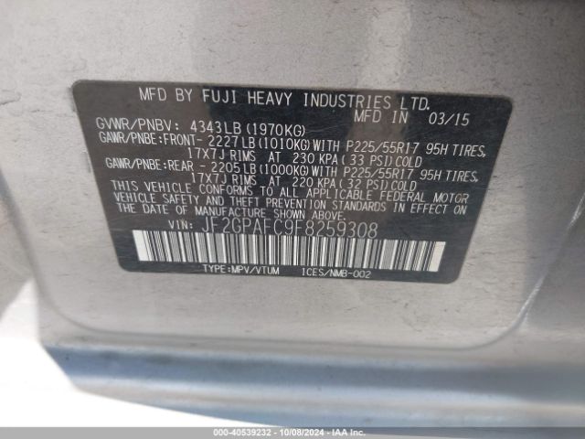 Photo 8 VIN: JF2GPAFC9F8259308 - SUBARU XV CROSSTREK 