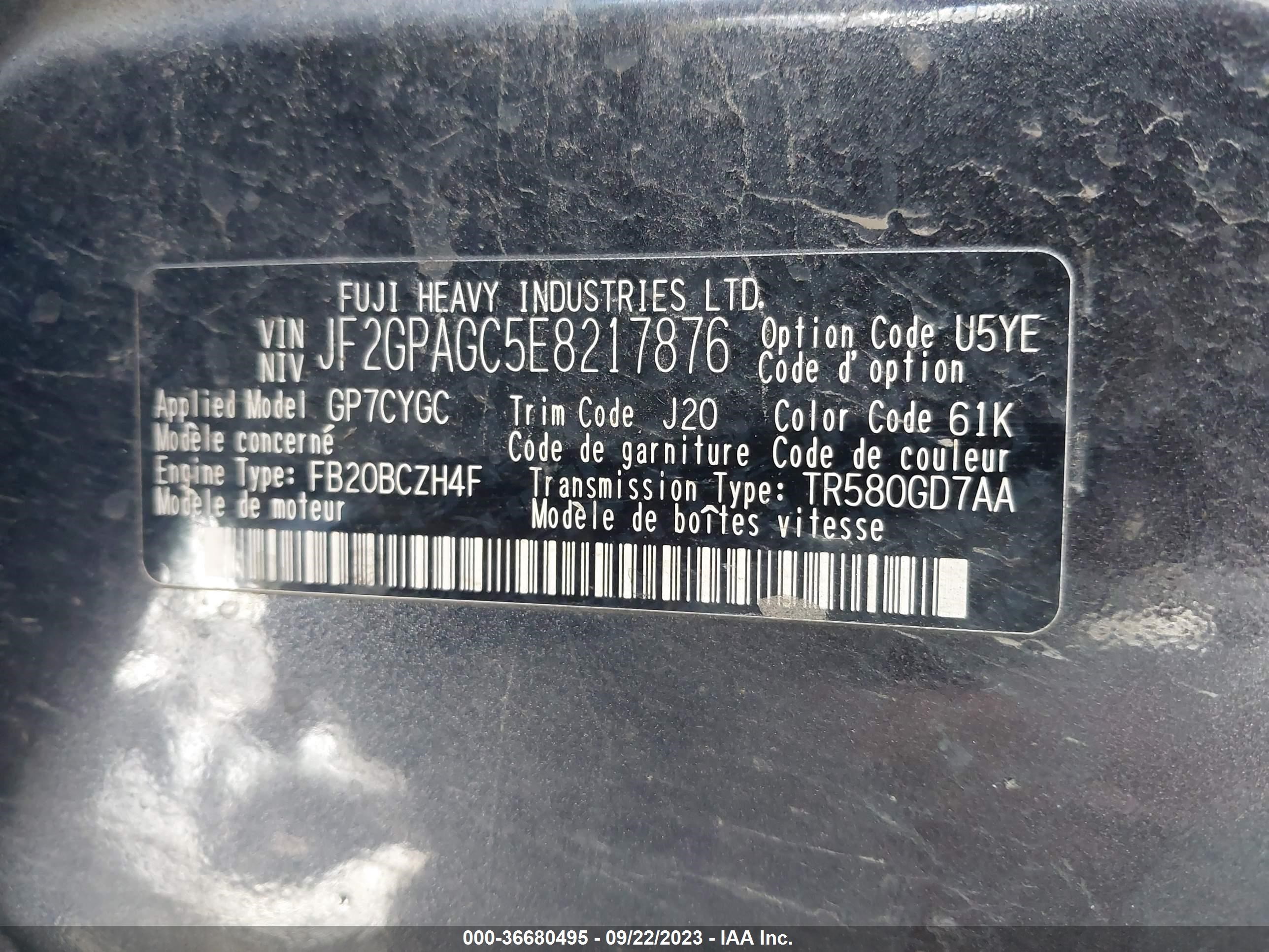 Photo 8 VIN: JF2GPAGC5E8217876 - SUBARU CROSSTREK 