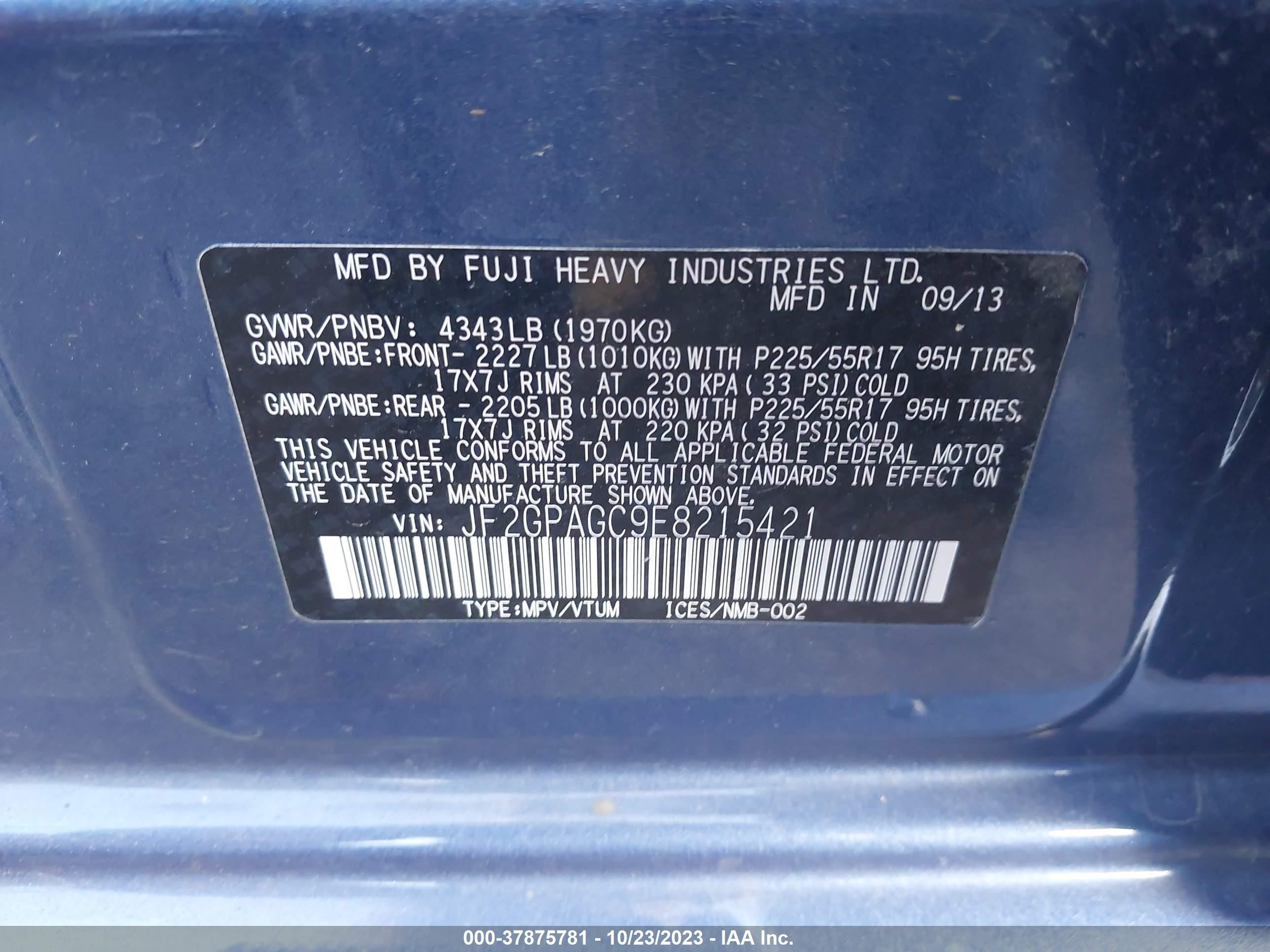 Photo 8 VIN: JF2GPAGC9E8215421 - SUBARU XV CROSSTREK 