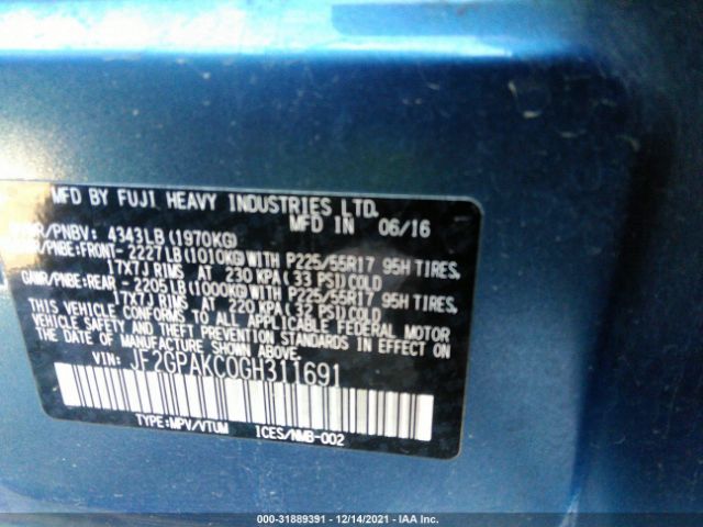 Photo 8 VIN: JF2GPAKC0GH311691 - SUBARU CROSSTREK 