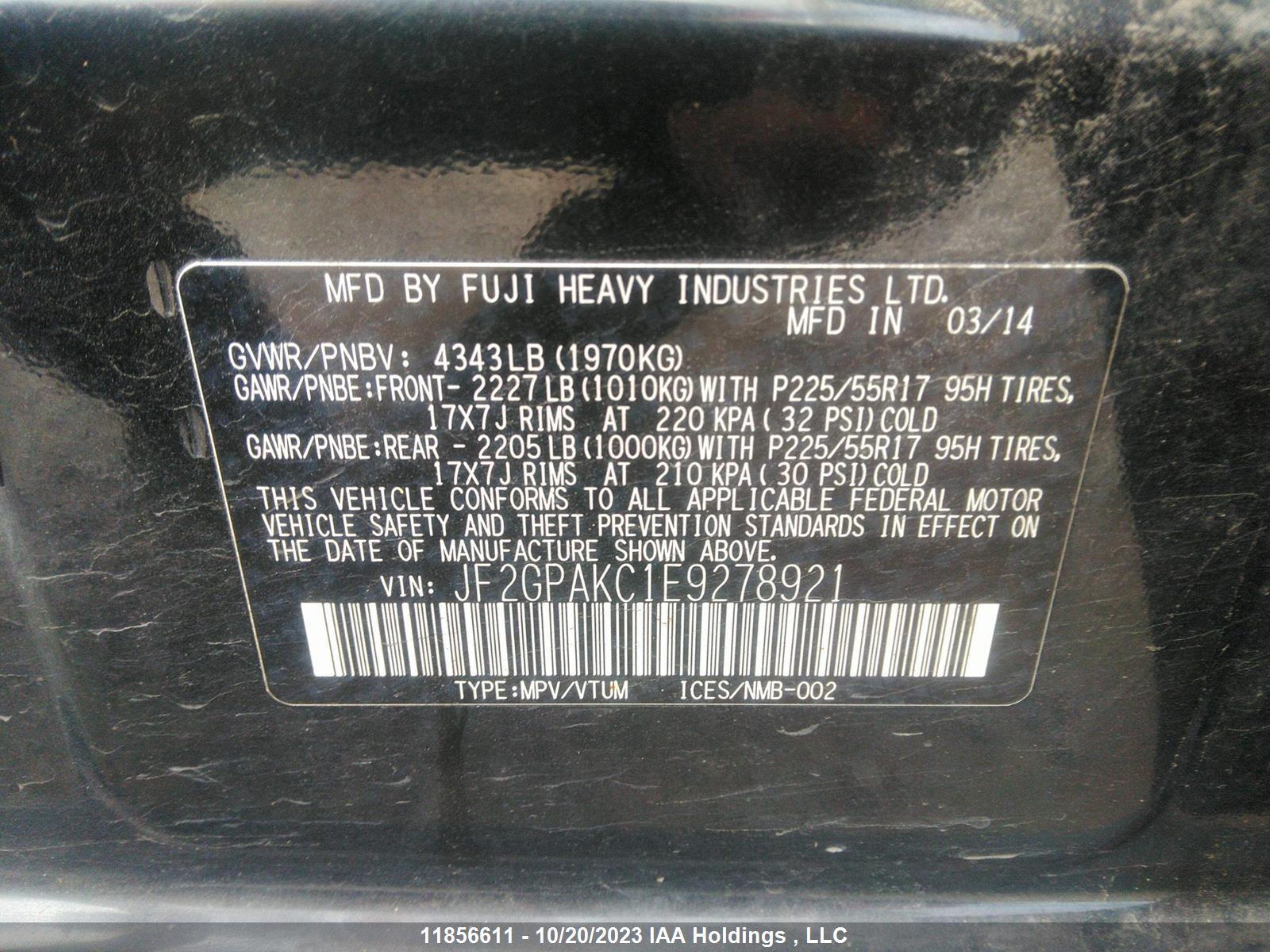 Photo 8 VIN: JF2GPAKC1E9278921 - SUBARU CROSSTREK 